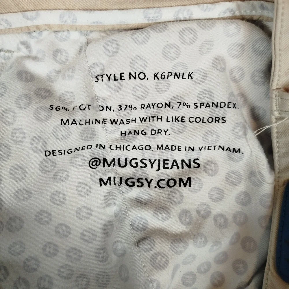 Mugsy Teddys Chino Khaki Beige Pants Mens 40x28 Stretch Casual Comfort Fit‎